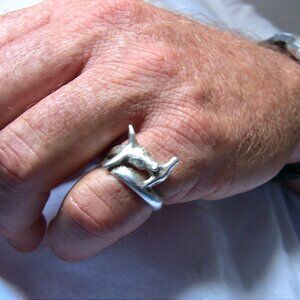 Hammerhead shark ring on 999 pure silver, by OPV